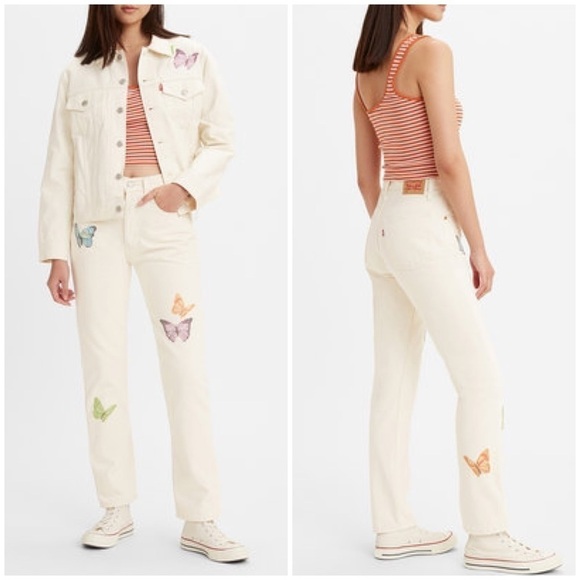 Levis 501 Butterfly Light Stonewash Classic Fit Jeans High Rise Button Fly Sz 32 - Picture 2 of 16